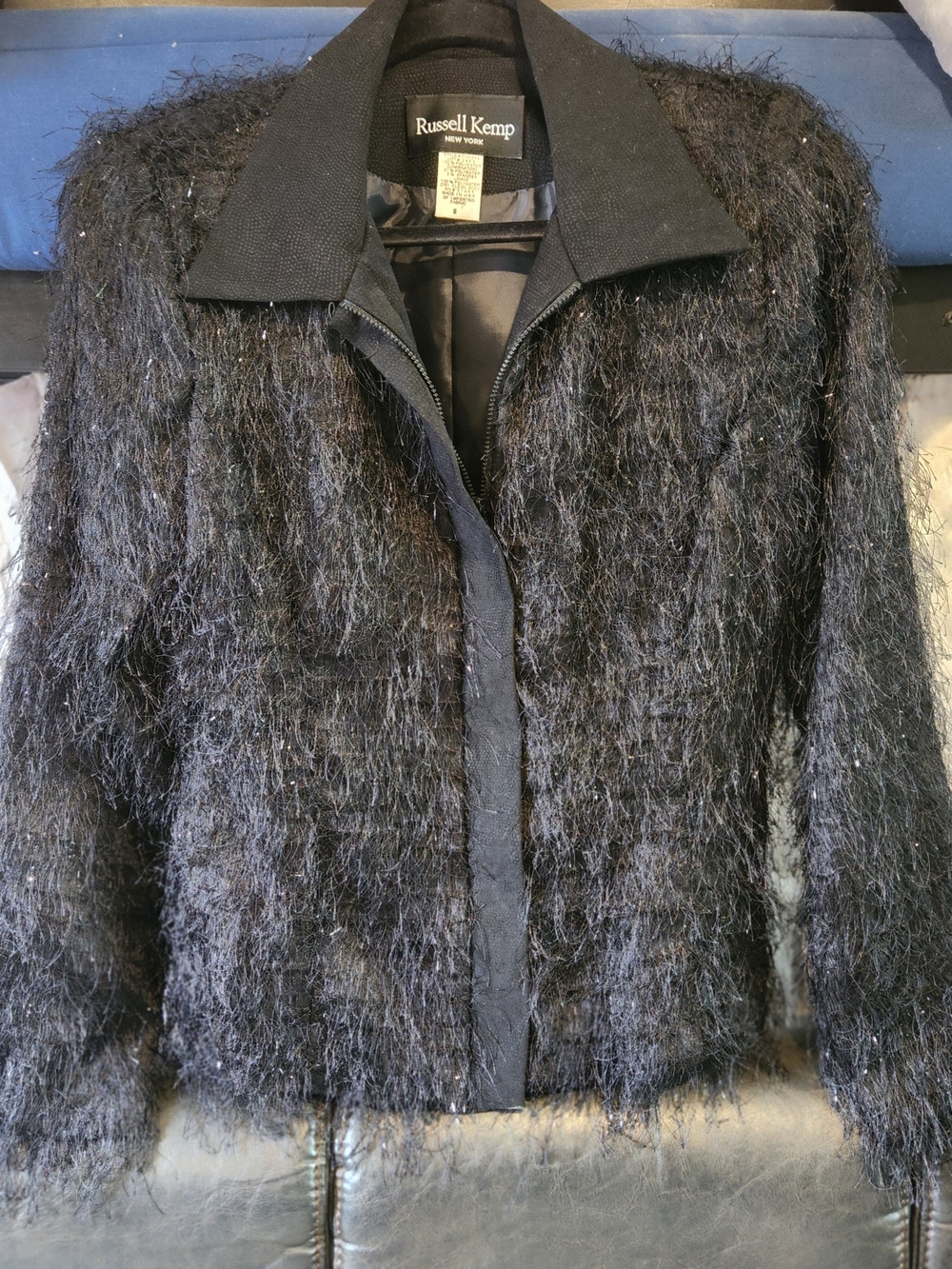 Russell Kemp Black Textured Fuzzy Zip Jacket